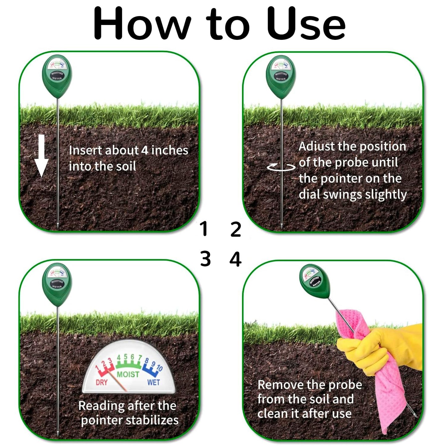 Suplong Soil Moisture Meter for Plants - Indoor/Outdoor Plant Water Meter, No Batteries, Accurate Soil Tester for Garden, Farm, Cactus & Succulents (Green)