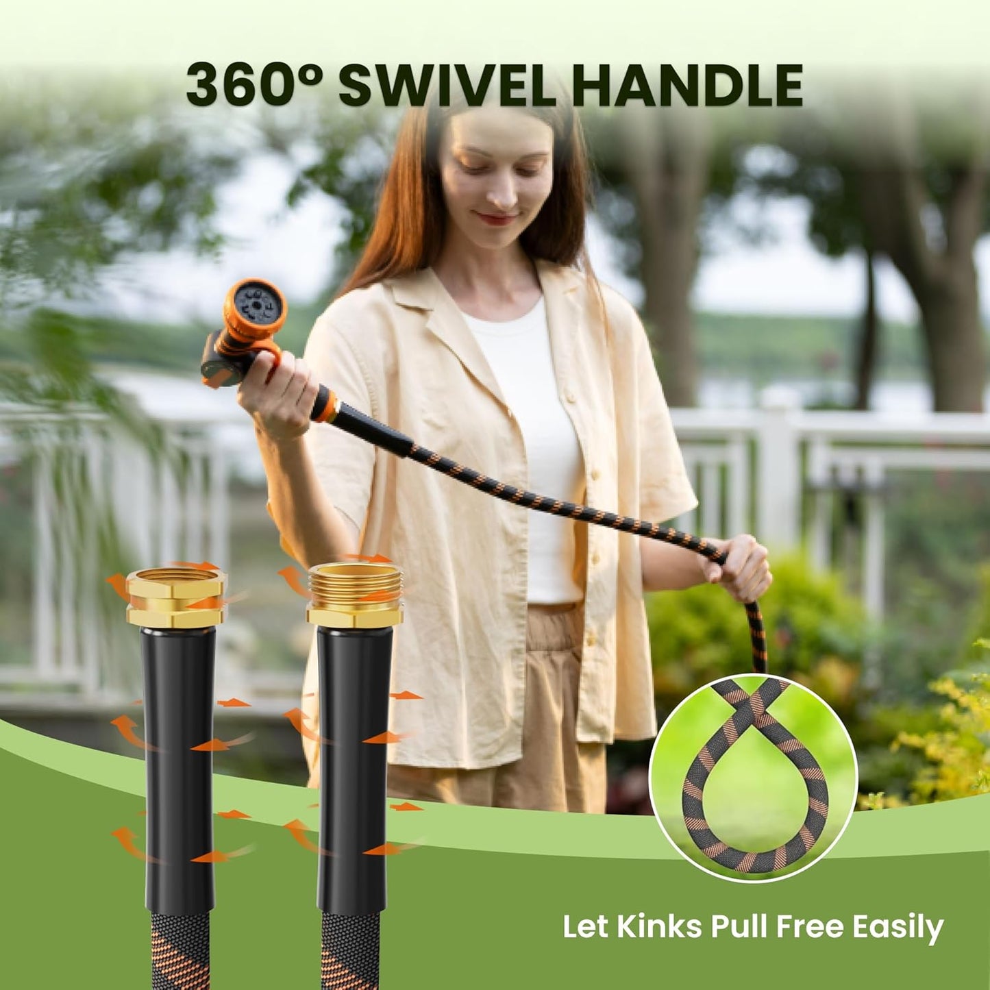 Giraffe Tools Garden Hose 100FT 1/2” Non-Expandable Lightweight Flexible Water Hoses Burst 600 psi with 9 Spray Function Nozzle Heavy Duty Hose