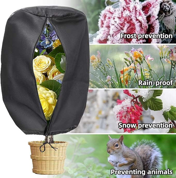 Plant Cover Freeze Protection, Winter Plant Covers, Plant Frost Cover, Tree Plant Freeze Protection Covers, Planter Plant Winter Frost Blanket with Zip Drawstring,3 Pack (19.6x15.7x15.7INCH)