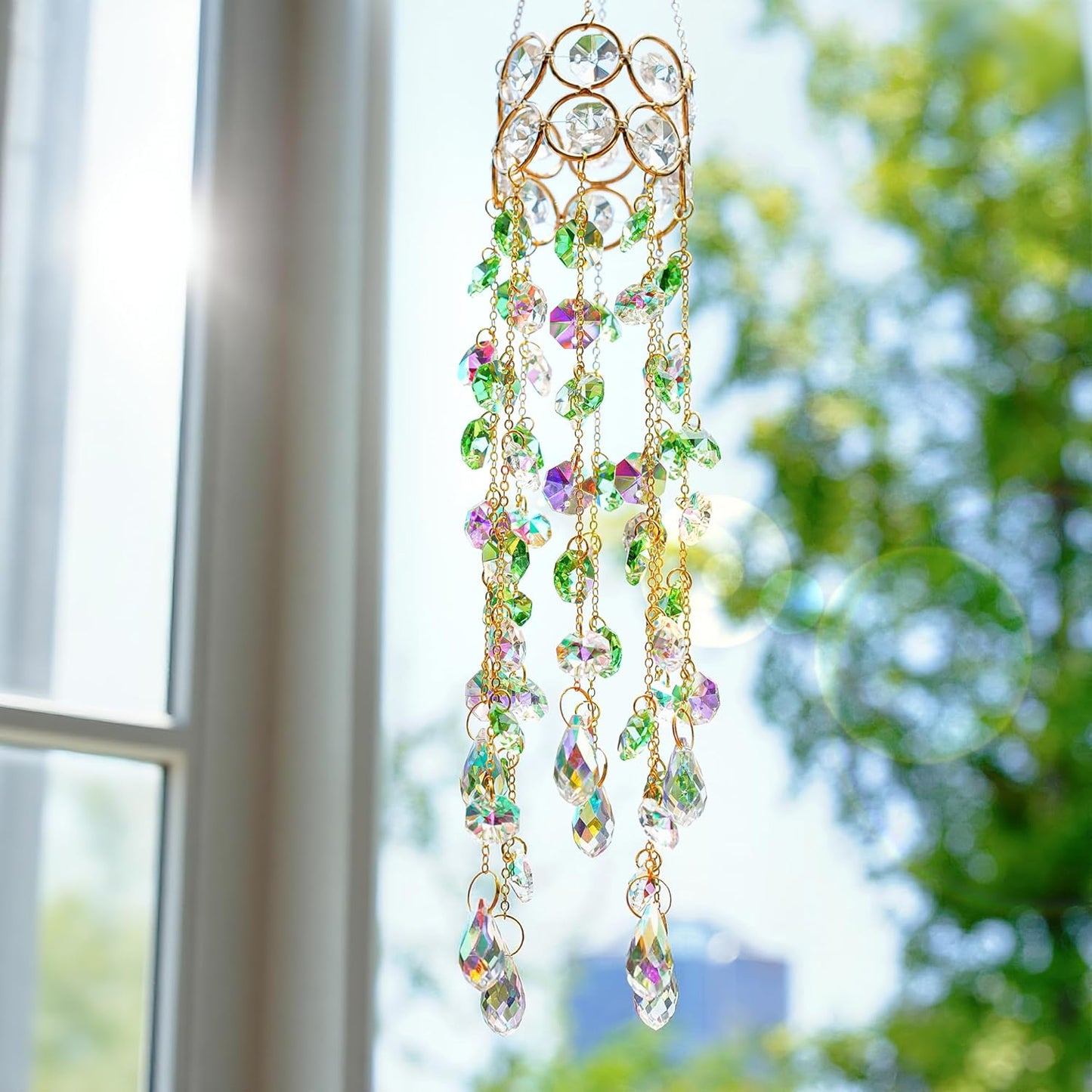 HDCRYSTALGIFTS 2 Pack Crystal Suncatchers for Window Hanging, Rainbow Maker Crystal Prism Sun Catcher Indoor Window Outdoor Home Garden Decor Retirement Gift