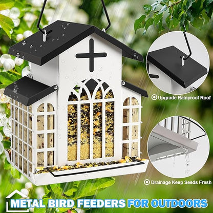 5LB Church Metal Hanging Bird Feeder for Outdoors, Weatherproof Suet Feeders for Outside Hanging, Large Bird Feeders Great for Attracting Finch, Woodpecker and More Wild Birds-Blue