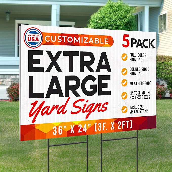 36"x24" Custom Yard Signs with Stakes Personalized Yard Signs with Full Color Print and Text Large Custom Outdoor Signs, for Business (5)