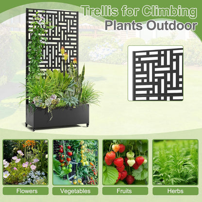 Raised Garden Bed with Trellis and Wheels,73"x35"x16" Metal Raised Garden Bed,Black Modern Metal Planter with Climbing Trellis for Vines & Vegetables