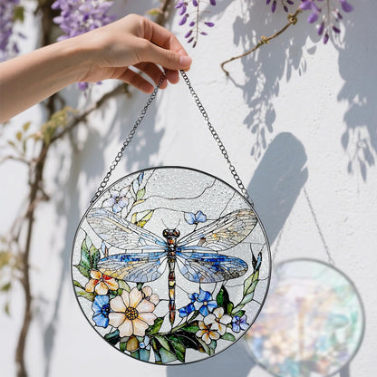 Stained Glass Window Hanging, 8 Inch Dragonfly Stained Glass Suncatcher, Sun Catchers Indoor Window, Dragonfly Decor, Mother's Day, Christmas, Birthday Gift, Gifts for Mom, Sisters, Bestie, and Woman