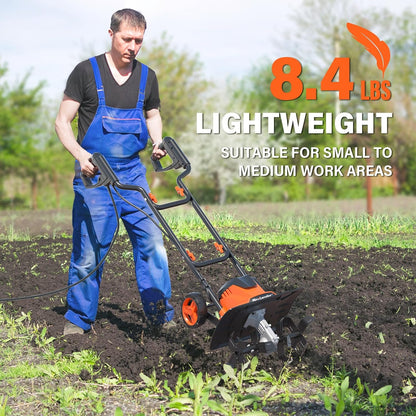 MAXLANDER Electric Tiller Cultivator, 14 Inch 12 Amp Corded Tiller for Gardening with Foldable Handle, 4 Steel Tines, Garden Rototiller with Wheels for Lawn Yard Soil Cultivation