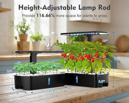 Hydroponics Growing System Kit 12 Pods Indoor Garden, Hydroponic Indoor Herb Garden Kit with Grow Light, Smart in Door Gardening, Adjustable Height, Auto Timer, Quiet Pump, Gift for Mom Women, Black