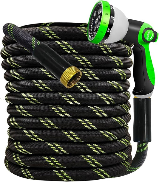 Garden Hose 50 FT, NON-EXPANDABLE Heavy-Duty Flexible & Lightweight Water Hose with 10-Function Nozzle, No-Kink Design, Leak-Proof Super Fabric, Solid Fittings for Lawn, Car, RV, Outdoor