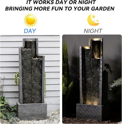 Modern Indoor Water Fountain,49.6" H Outdoor Garden Water Fountains Cascading Floor - Standing Tall Waterfall Outdoor Feature with LED Lights for Patio, Backyard, Deck, Porch and Home Art Decor