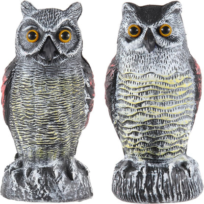 Hedoc 2 Pack Fake Owl Decoys to Scare Birds Away, Great Horned Owl Bird Deterrents, Nature Scarecrow Plastic Pest Repellent, Garden Decor and Yard Decoration for Gardens and Rooftops