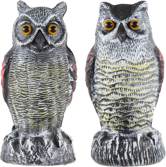 Hedoc 2 Pack Fake Owl Decoys to Scare Birds Away, Great Horned Owl Bird Deterrents, Nature Scarecrow Plastic Pest Repellent, Garden Decor and Yard Decoration for Gardens and Rooftops