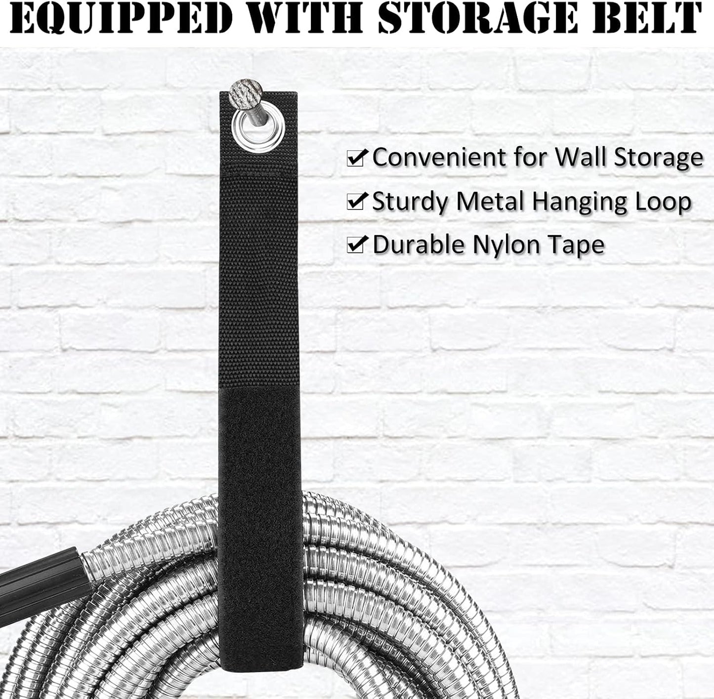 OnBrand Metal Garden Hoses for Yard 100ft, Lightweight Stainless Steel Garden Water Hose with Adjustable Nozzle, Flexible Garden Hose with Storage Strap for Outdoor Lawn Yard, No Kinks and Tangles