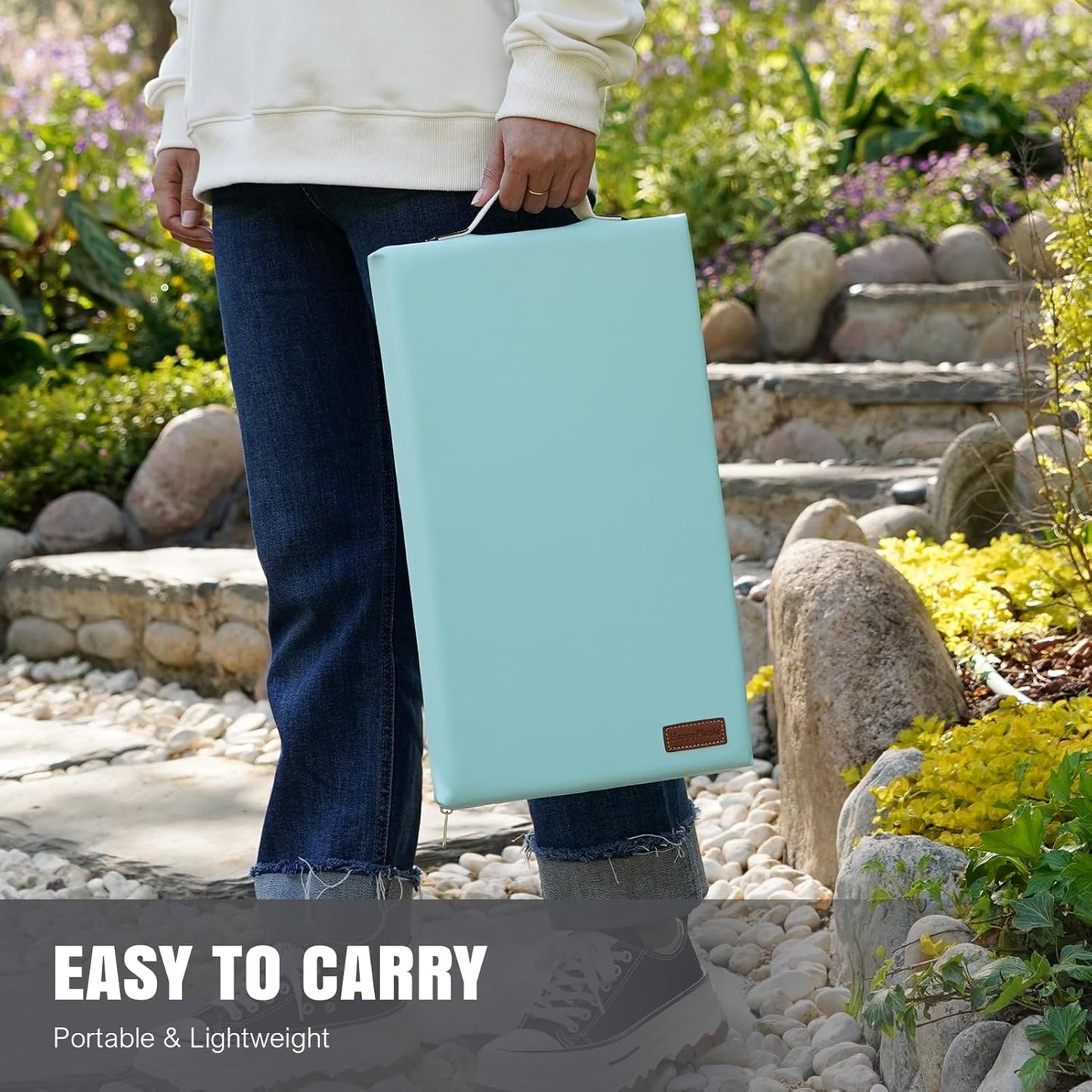 HappyPicnic Waterproof Kneeling Pad for Garden or Bath, 2 inch Thick Soft Foam Kneeler Mat for Gardeners Knee Support or Bathtub Bathing Baby with Handle and Removable Cover-Green