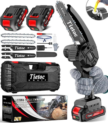 Tietoc Mini Chainsaw 6 Inch Cordless, Portable Electric Chain Saw Small Handheld Battery Powered Super Saws, Gifts for Men Women, Birthday Gift for Dad Fathers Husband Him Her Mom Mothers Grandparent