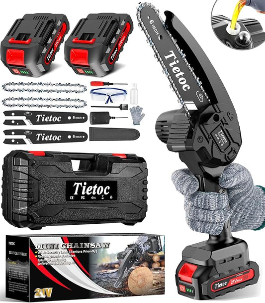 Tietoc Mini Chainsaw 6 Inch Cordless, Portable Electric Chain Saw Small Handheld Battery Powered Super Saws, Gifts for Men Women, Birthday Gift for Dad Fathers Husband Him Her Mom Mothers Grandparent