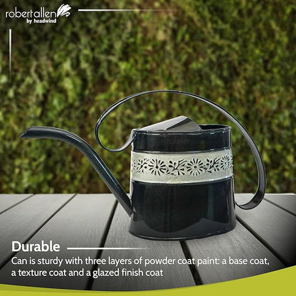 Headwind Willow Black Pearl 0.5 Gallon Galvanized Decorative Metal Garden Watering Can for Indoor & Outdoor Plant Care – Vintage Gardening Plant Watering Can by Robert Allen