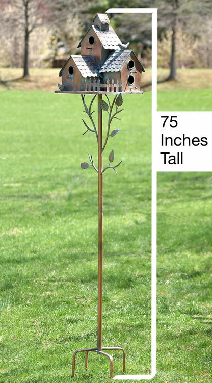 Large Copper Colored Multi-Birdhouse Stakes, Room for 4 Bird Families in Each (Houses Facing Multiple Directions)