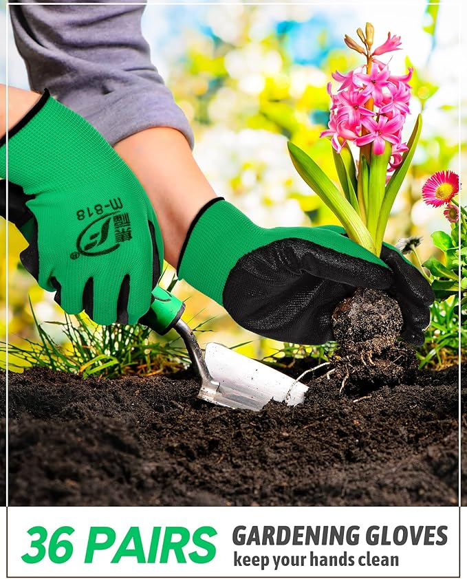 Honeydak 36 Pairs Gardening Gloves for Men Women Breathable Rubber Coated Garden Gloves