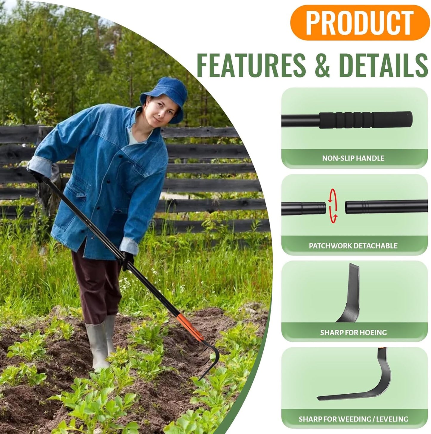 Small Garden Hoe with 71" Long Handle, L Shaped Gardening Weeding Tools with Three-Sided Sharp Blades, Hula Garden Hoe, Lightweight Weed Puller Tool for Trenching, Weeding, Loosening, Crack Weeder