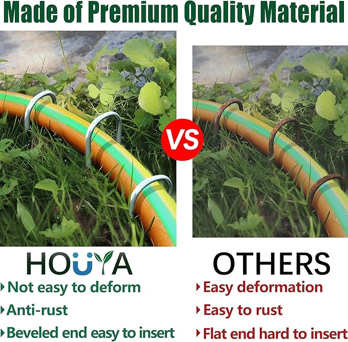 50 Pack Garden Stakes 4 Inch U-Shaped Drip Irrigation Stakes Galvanized Landscape Staples Garden Pins Ground Stakes for Soaker Hose Drip Line Tubing Yard Lawn Staples