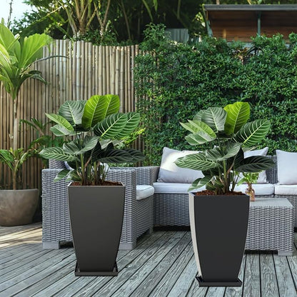 21" Tall Outdoor Planters Set of 2,Front Porch Planter Pots with Drainage Design Holes for Patio, Porch, Garden, Indoor,Black