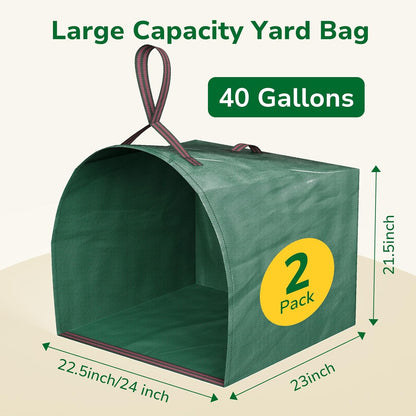 GreatBuddy Lawn Bag, 40 Gallon Yard Waste Bags, Heavy Duty PP Garden Leaf Bags for Leaves, Grass and Debris, Reusable & Foldable Leaf Collector with Handles, Wide Opening and Self-stand Design, 2 Pack