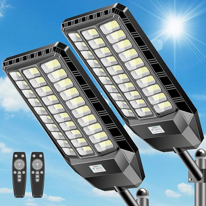 CEDIO Outdoor Solar Street Lights, Solar Lights IP66 Waterproof LED Street Light Dusk to Dawn, Flood Light with Motion Sensor for Yard (8500W-2PACK)