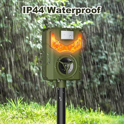 Solar Animal Repeller Ultrasonic Deer Repeller Fox Deterrent with 5 Modes Motion Sensor Flame Light for Repel Squirrel Cat Dog Outdoor Lawn Orchard Garden