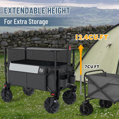 TIMBER RIDGE Foldable Wagon 350L Extendable Height, Large Capasity Collapsible Wagon Cart with All Terrians Detachable Wheels, Compact Folding Utility Wagon for Camping, Fishing, Shopping Grey