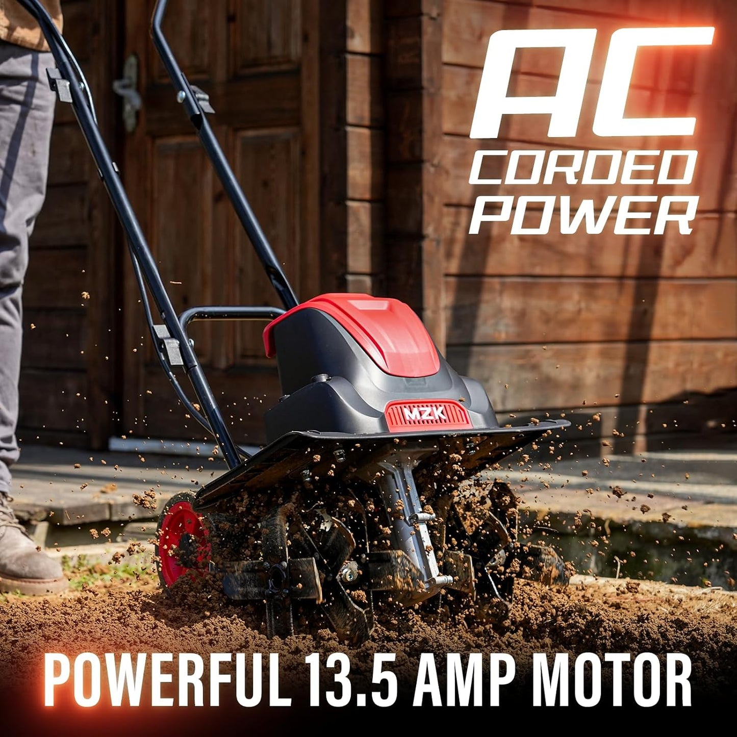 MZK 16-Inch 13.5-Amp Corded Electric Tiller/Cultivator, 8-inch tillling Depth with Adjustable Wheels, Foldable Electric Rototiller for Lawn/Yard/Garden Soil Digging,TC16A08