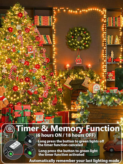 1000 LED Christmas Lights Outdoor Indoor, Super Long 330 FT Green Wire Plug In String Lights with Memory & Timer & 8 Modes, Waterproof Fairy Light for Tree Party Garden Patio Xmas Decor, Warm White