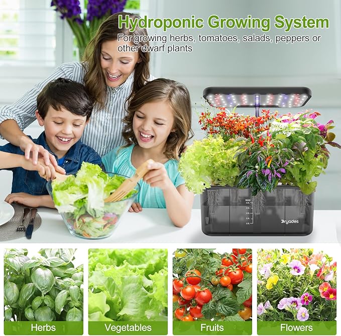 8-Pod Hydroponics Growing System Translucent Indoor Herb Garden with LED Grow Light Smart Quiet Pump Plant Germination Kit for Hydroponic Herbs, Vegetables, Lettuce Harvest on Countertop
