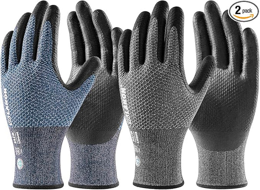 LANON Gardening Gloves for Men Women, 2 Pairs Nitrile Coated Garden Gloves with Grip, Breathable B.COMB AIR Technique, Dusty Olive & Bluebird, XLarge