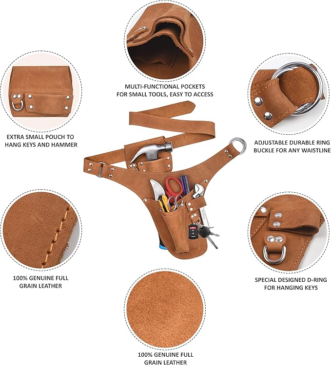 Leather Garden Tool Belt for Men Women | Gardening Tool Pouch | Gardener Apron | Holster Pouch | Tool Belt Bag Organizers | Florist Belt, Electrician, Carpenter, Framer, Landscaper