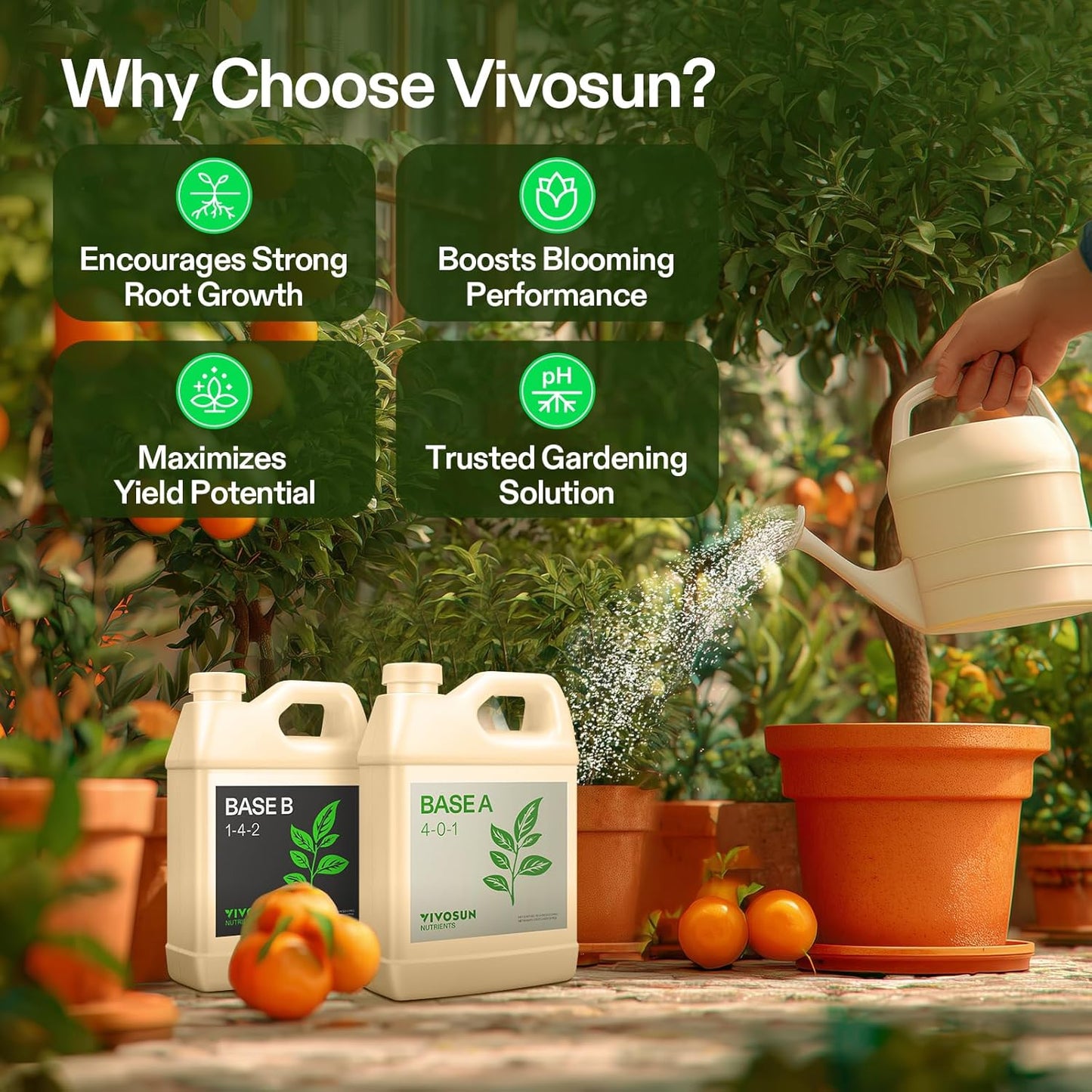 VIVOSUN Liquid Nutrients Base A & B Bundle, Grow Big Hydroponic Fertilizer, Supports Vegetative and Flowering Stages for Outdoor, Indoor Plants, Best Plant Food, Set of Quarts