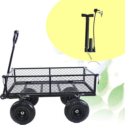 Wagon With Removable Sides for Farms, Warehouses - Garden Dump Cart With Air Wheels (Black) - Essential for Your Dream Garden