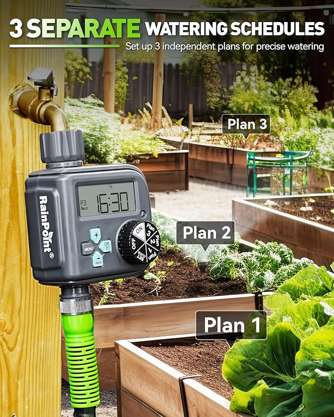 RAINPOINT Sprinkler Timer with 3 Independent Programs, Hose Timer with Rain Delay/Manual/Automatic Irrigation System, Watering Timer for Garden, Lawn, Yard