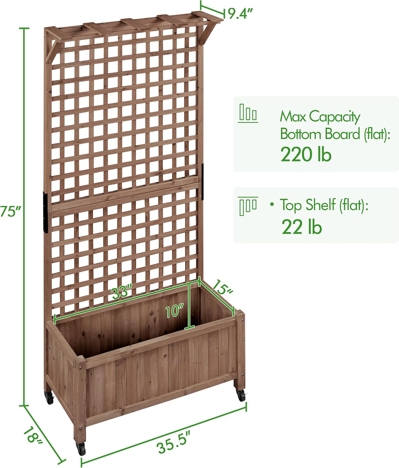 Yaheetech 72" H Horticulture Garden Planter with Trellis for Vine Climbing Plants, Raised Box Outdoor w/Drainage Holes Raised Garden Bed Planter Box for Flowers, Dark Brown