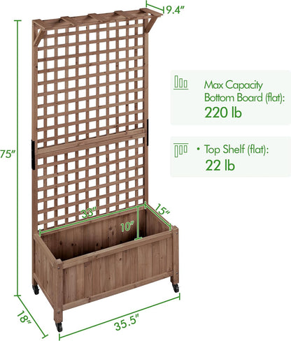Yaheetech 72" H Garden Planter with Trellis for Vine Climbing Horticultural Plants, Outdoor Raised Box with Drainage Holes, Raised Garden Bed for Flowers, Dark Brown, 2pcs