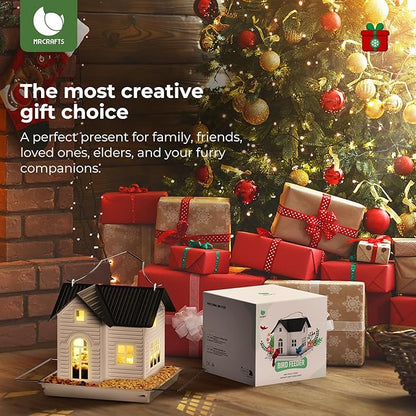 MrCrafts Solar Bird Feeder - Hanging Metal Bird House Feeder with Solar Lights, Outdoor Solar Lantern, Garden Decor for Outside, Unique Gifts for Mom, Grandma, Christmas