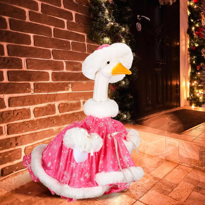 Suzile Pink Christmas Goose Outfit Dresses Clothes for 23" High Cement or Plastic Porch Goose Costume for Yard Lawn Outdoor Garden Patio Statue Xmas Santa Holiday Decor