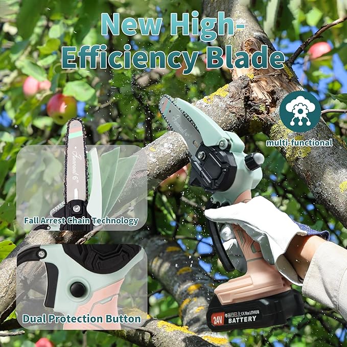 Mini Chainsaw with 2×24V Battery Powered Electric Chain Saw,chain saw are suitable for cutting wood and trimming branches,Mini Chainsaw Cordless With three chains