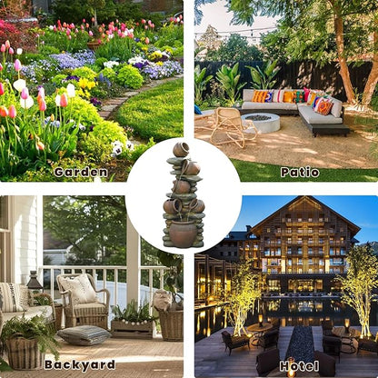 59.84 Inch Outdoor Water Fountain with LED Lights and Pump - Freestanding Waterfall Garden Feature for Patio, Yard, Courtyard