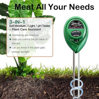 Suplong 3-in-1 Soil Moisture Meter, Upgraded Stainless Steel Probe Soil pH/Light/Moisture Meter for Plants, Soil Tester for Garden, Farm, Lawn, Indoor & Outdoor (No Battery Needed)