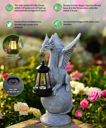 Qeeman Dragon on Ball Statues: Garden Decor Outdoor Decorations Art Figurine for Patio Balcony Yard Lawn