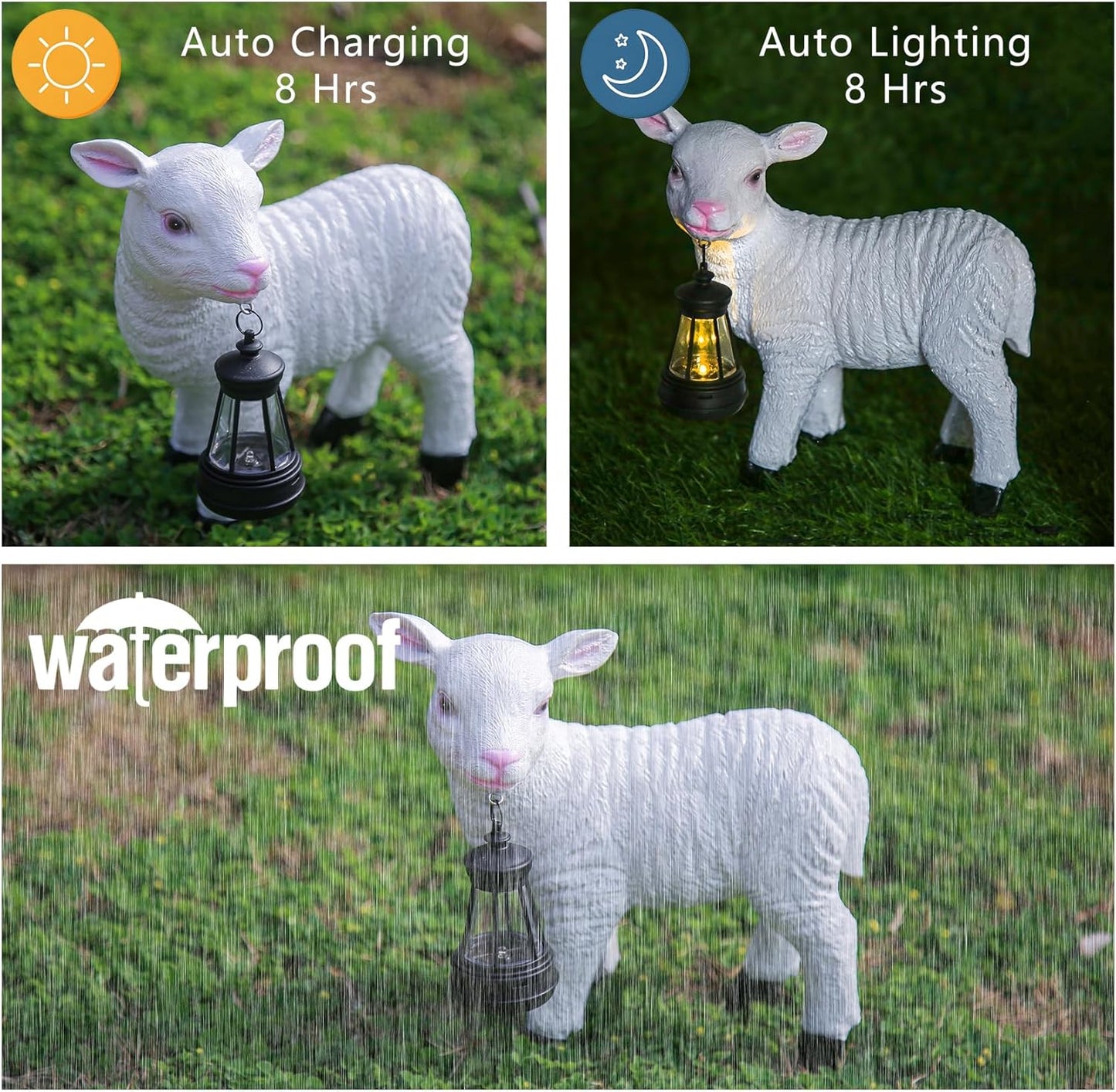 Sheep Figurines - Solar Powered White Lamb Decor, Weather-Resistant Resin Garden Statue