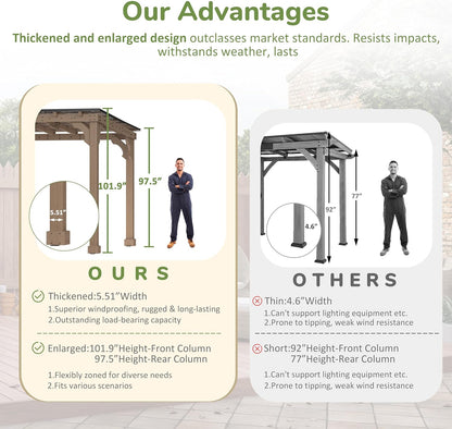 MUPATER 10 x 12 FT Wooden Grill Gazebo with Sloping Metal roof, Heavy Duty 5.5'' Post, Grill Gazebo Canopy Suitable for Full Size Grills, BBQ Canopy for Outdoor Patio, Lawn, Garden, Brown