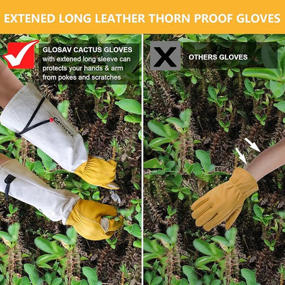 Cactus Gloves, Thorn Proof Gardening Gloves for Rose Pruning & Cacti Handling (Large (Pack of 1), Yellow-reinforce)