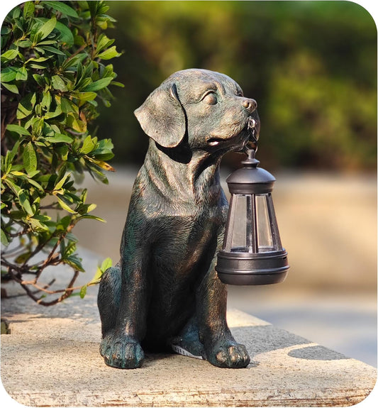 Solar Resin Dog Statue - Garden Art Figurine Dog for Yard Patio Lawn Balcony Decor, Home Houses Holiday Lighting, Outdoor Decoration, Unique Birthdays Ideal Gifts for Mom Grandma Women Wife Sister