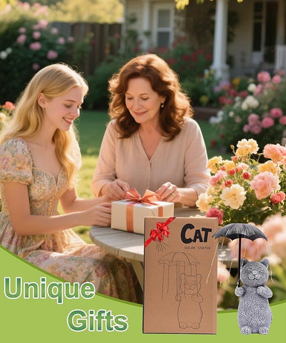 Qeeman Cat Garden Statue Outdoor: Outside Decor Yard Patio Balcony Landscaping Lawn Figurine Ornaments - Birthday Gifts for Mom Grandma Women Dad Lover Sister