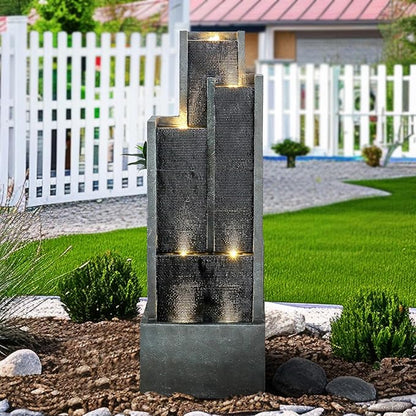 SunJet 5-Tiers Indoor/Outdoor Garden Water Fountain - 50.7inches Modern Floor-Standing Cascading Water Feature - Suitable for Deck, Patio, Porch, Yard Decor